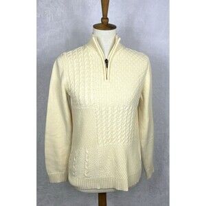 Karen Scott Pullover 1/4 Zip Sweater Cable-Knit Yellow 100% Cotton Size Small